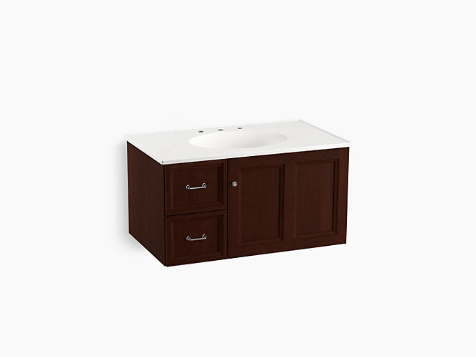 K 99520 L Damask 36 Inch Wall Hung Vanity With 1 Door 2 Drawers
